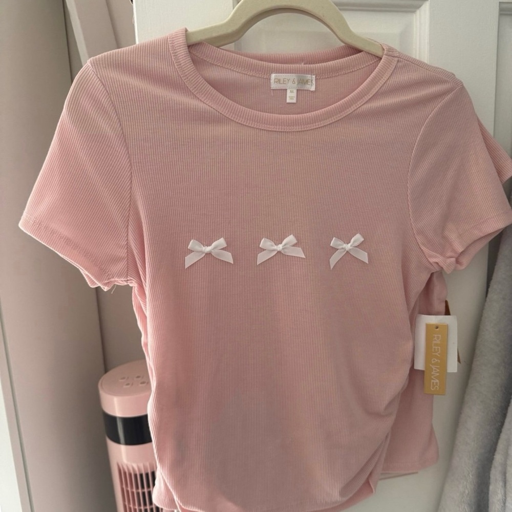 Pink Bow Accent Women's Top